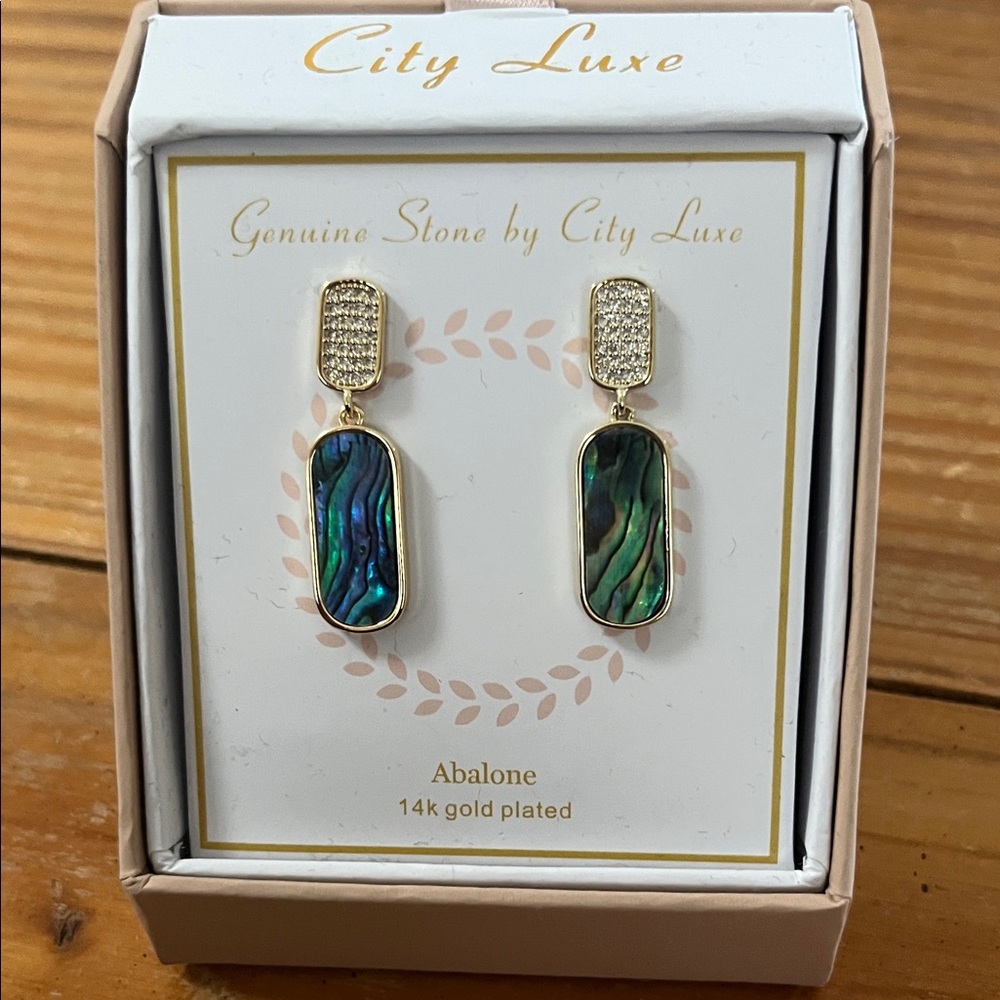 Abalone and 14 gold plated dangle earrings, NIB